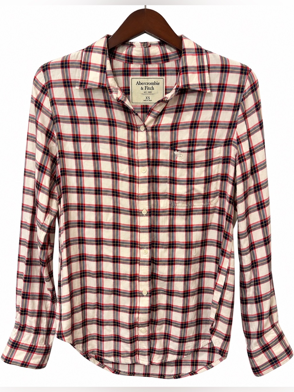 Butter Soft! Abercrombie & Fitch Dark Blue Plaid Button Up Fall Top - Picture 1 of 6